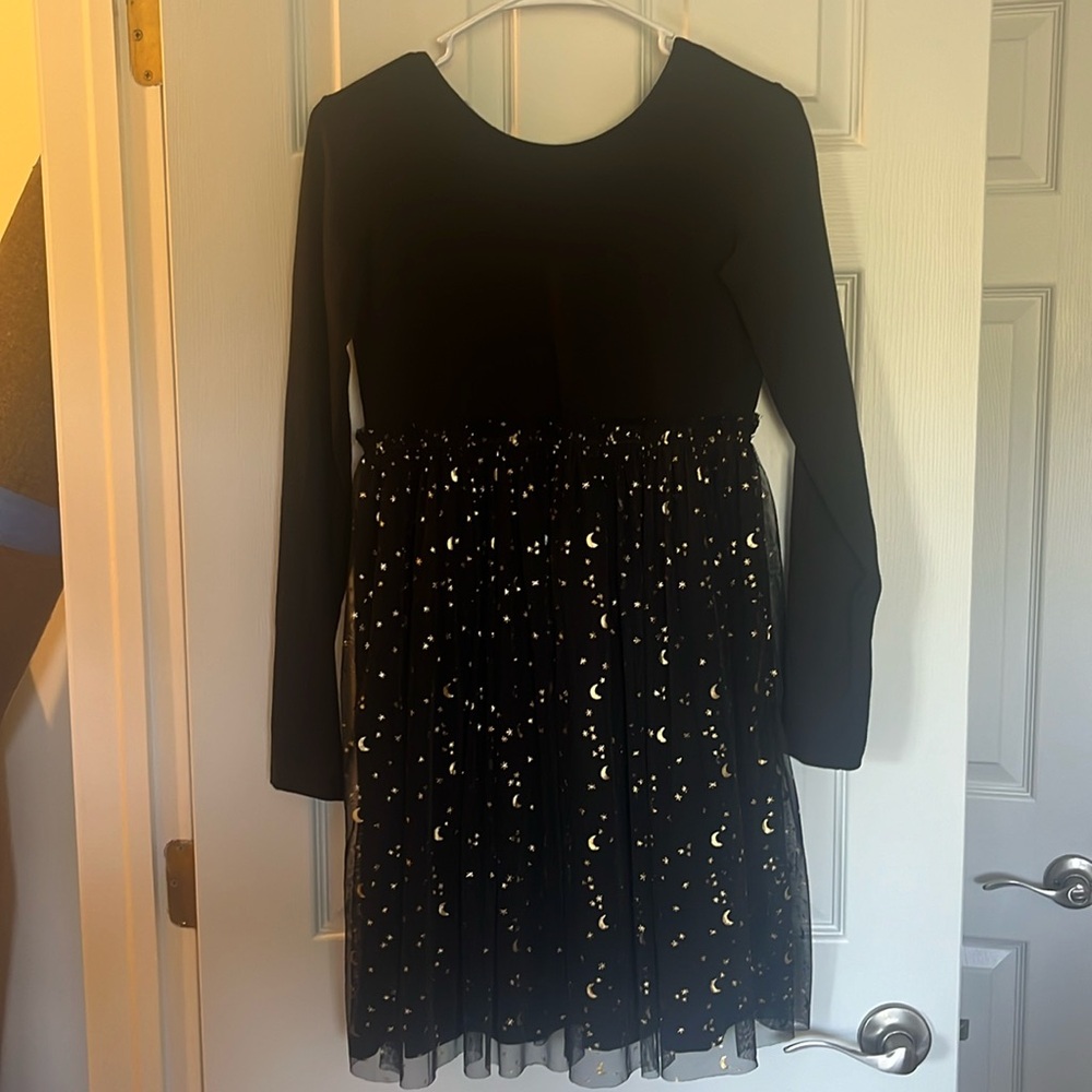 Like new! Black Hanna Andersson dress. With gold moons and stars.